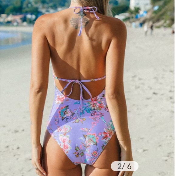 One piece lavender swimsuit with crochet details - Picture 3 of 4